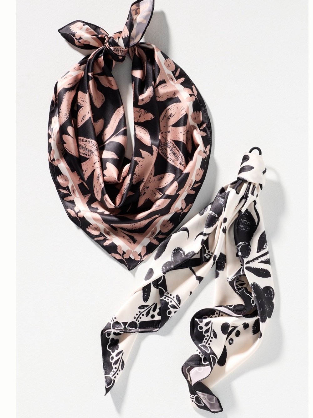 🐂🕊️ Anthropologie Silky Head Hair Scarf Set of Scarves New Bull Bird Floral